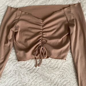 Ruched Tan Off-Shoulder Top